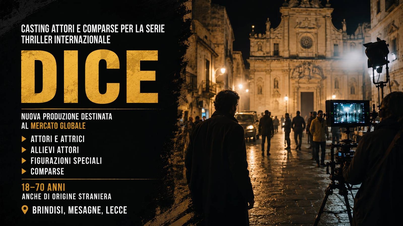 Casting attori e comparse 18/70 anni per serie "DICE" in Puglia